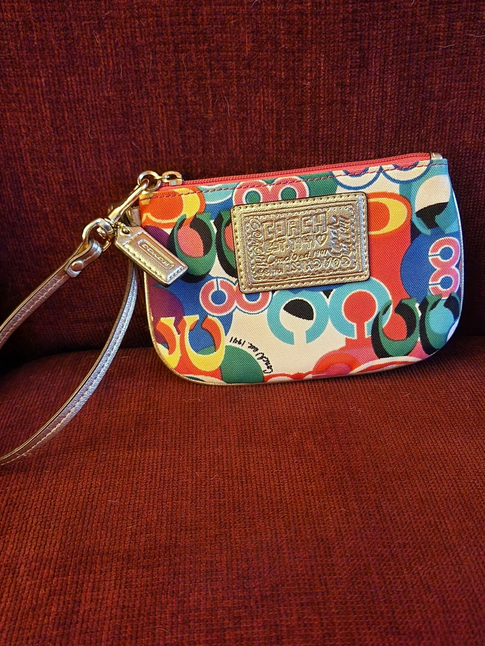 Coach Colorful Logo Circle Print Wristlet
